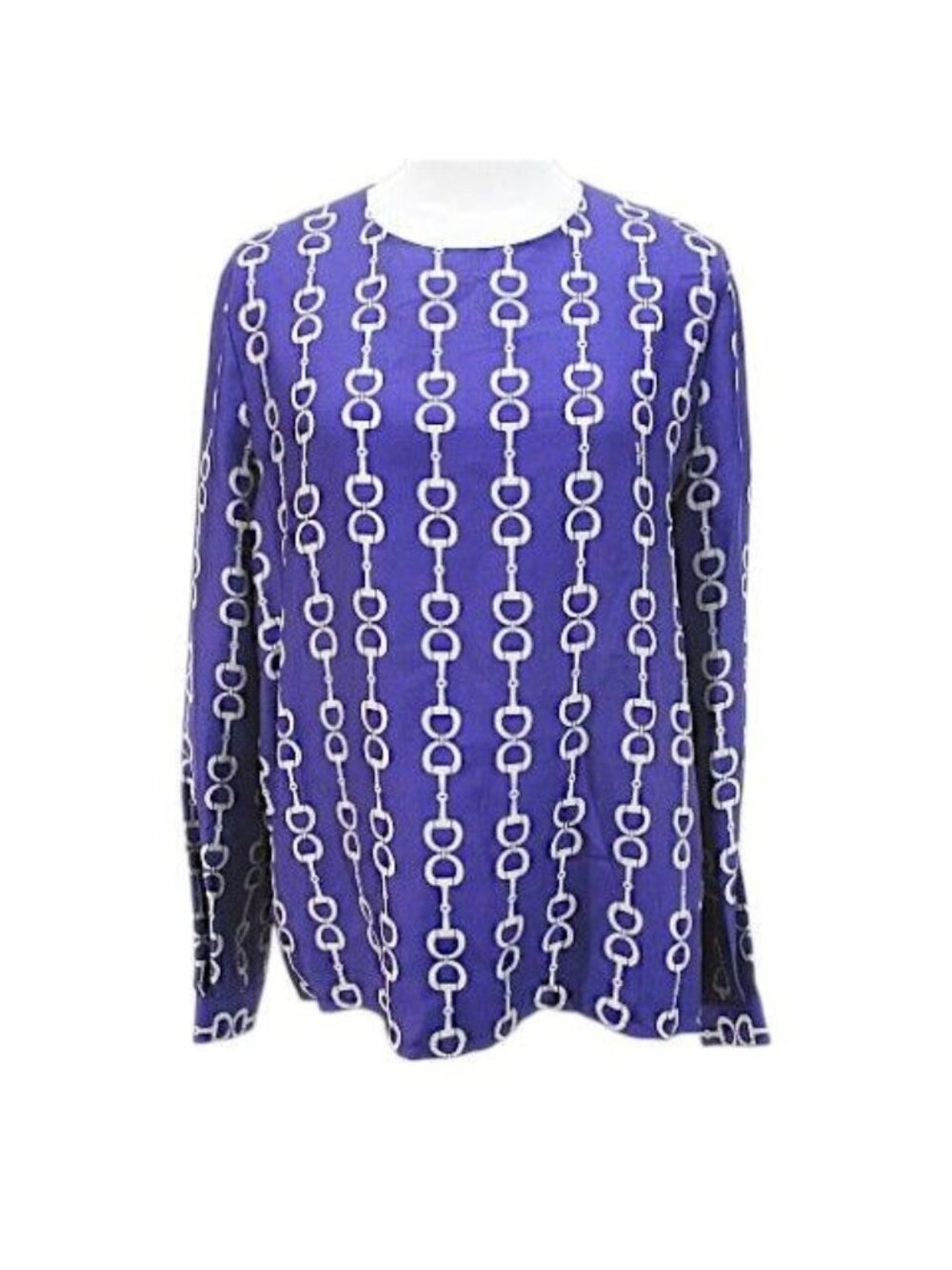 Celine Vintage Chain Horsebit Pattern Long Sleeve Shirt Blouse Purple 40